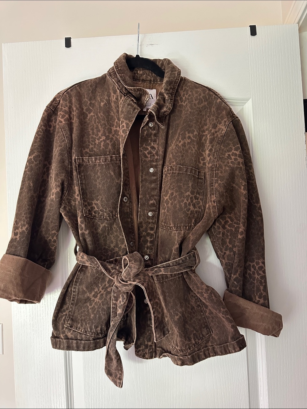 Zara Brown Belted Animal-Print Utility Jacket